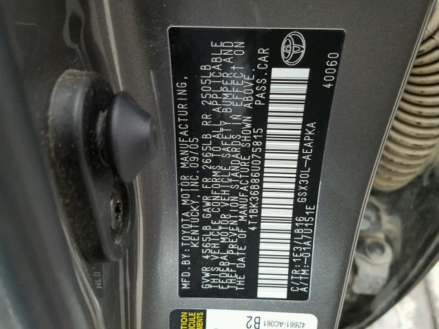 4T1BK36B86U075815 - 2006 TOYOTA AVALON XL GRAY photo 10