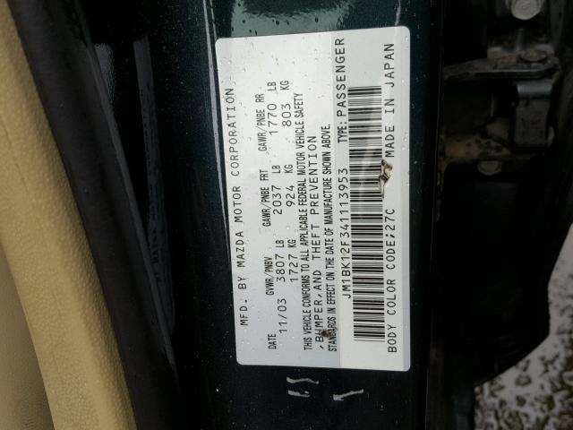 JM1BK12F341113953 - 2004 MAZDA 3 I GREEN photo 10