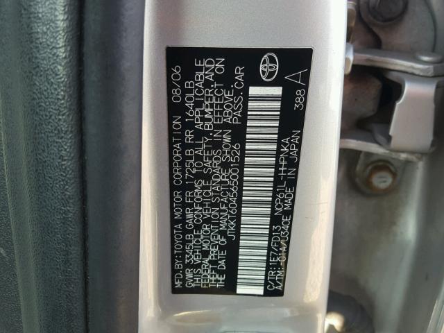 JTKKT604565001526 - 2006 TOYOTA SCION XA SILVER photo 10