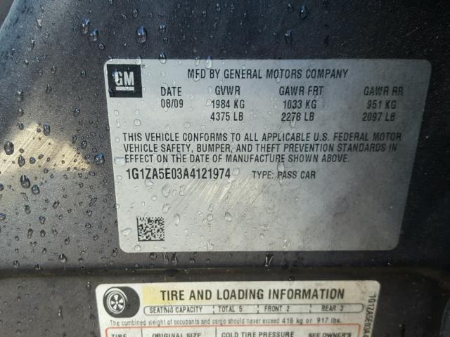 1G1ZA5E03A4121974 - 2010 CHEVROLET MALIBU LS GRAY photo 10