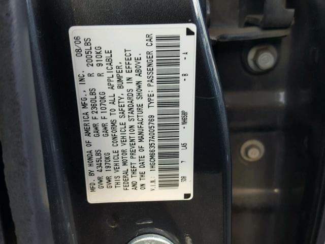 1HGCM66357A005769 - 2007 HONDA ACCORD LX GRAY photo 10