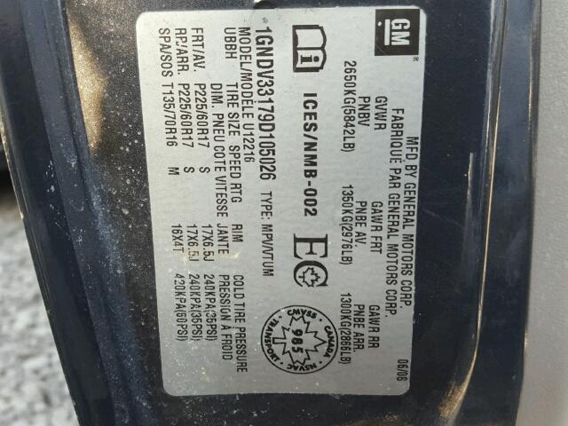 1GNDV33179D105026 - 2009 CHEVROLET UPLANDER L 蓝色 照片 10