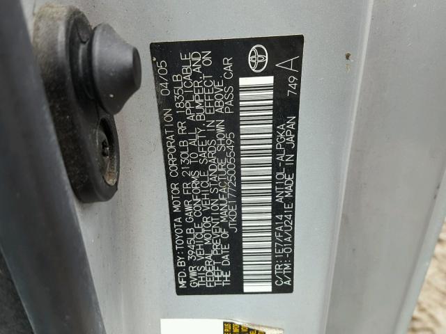 JTKDE177250055495 - 2005 TOYOTA SCION TC 银色 照片 10