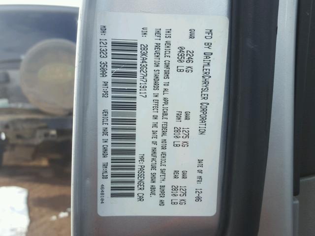 2B3KA43G27H719117 - 2007 DODGE CHARGER SE SILVER photo 10