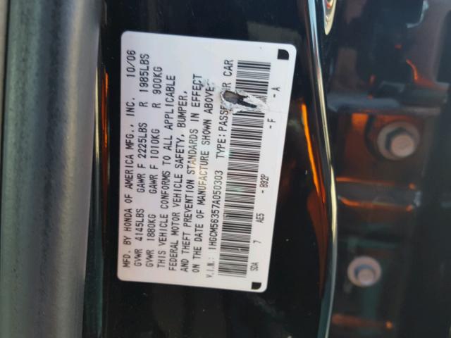 1HGCM56357A050303 - 2007 HONDA ACCORD SE BLACK photo 10