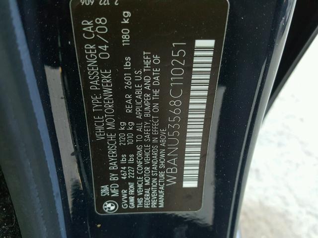 WBANU53568C110251 - 2008 BMW 528 I BLACK photo 10