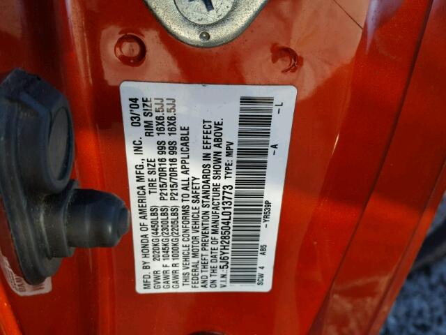 5J6YH28504L013773 - 2004 HONDA ELEMENT EX ORANGE photo 10