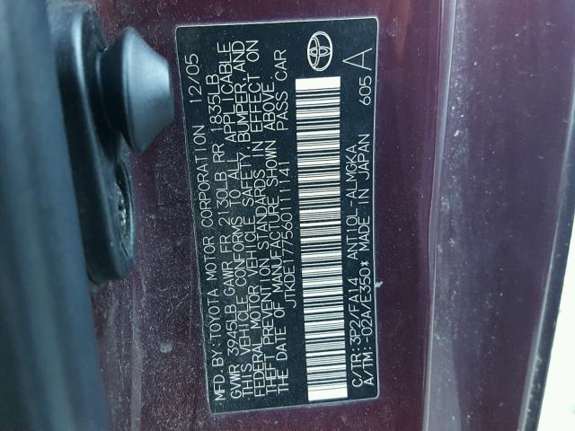 JTKDE177560111141 - 2006 TOYOTA SCION TC MAROON photo 10