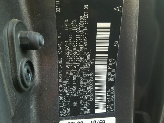 5TDKK3DC5BS134351 - 2011 TOYOTA SIENNA LE CHARCOAL photo 10