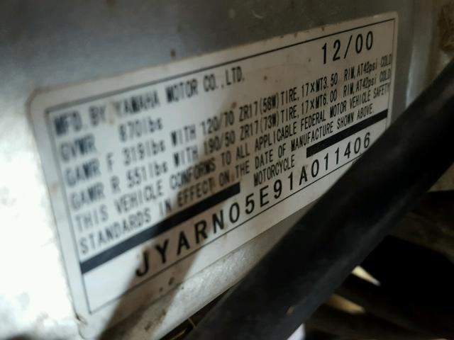 JYARN05E91A011406 - 2001 YAMAHA YZFR1 RED photo 10