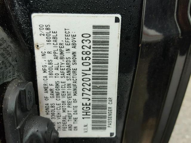 1HGEJ7220YL058230 - 2000 HONDA CIVIC HX BLACK photo 10