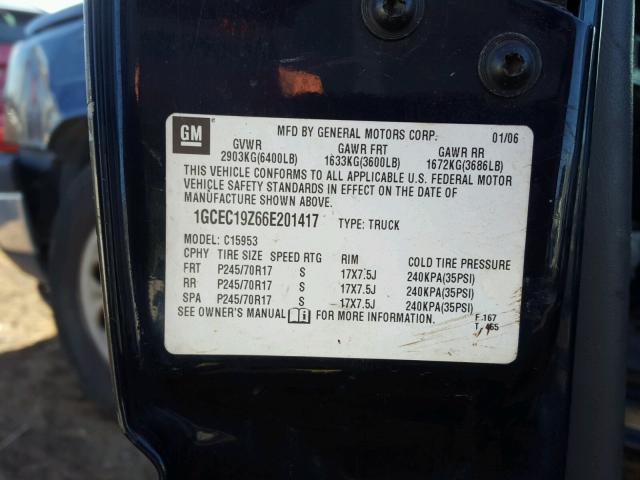 1GCEC19Z66E201417 - 2006 CHEVROLET SILVERADO BLUE photo 10