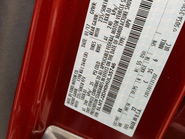 5LMTJ2DH0HUL35746 - 2017 LINCOLN MKC SELECT RED photo 10