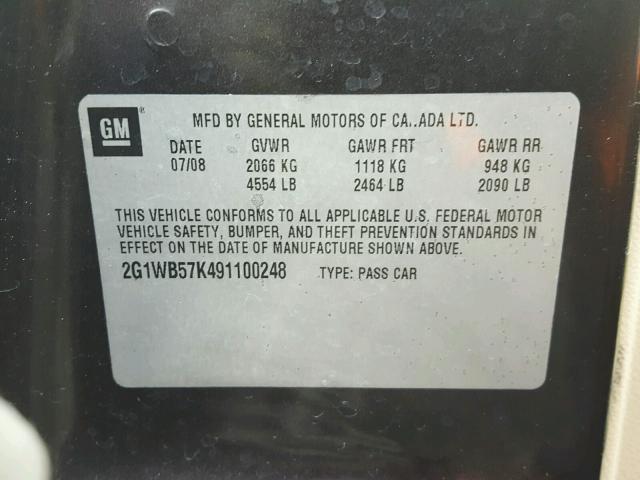 2G1WB57K491100248 - 2009 CHEVROLET IMPALA LS BROWN photo 10