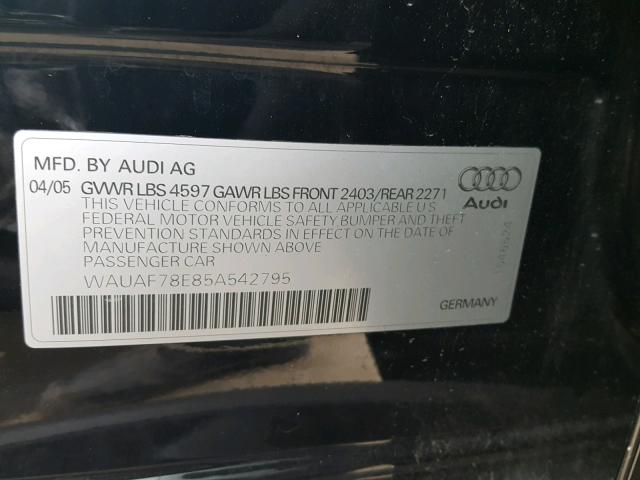 WAUAF78E85A542795 - 2005 AUDI A4 2.0T BLACK photo 10