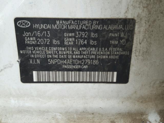 5NPDH4AE1DH279186 - 2013 HYUNDAI ELANTRA GL WHITE photo 10