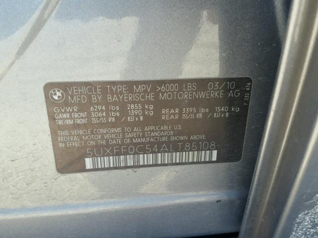 5UXFF0C54ALT85108 - 2010 BMW X5 XDRIVE3 GRAY photo 9