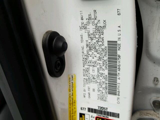 5TFLU4EN0BX019994 - 2011 TOYOTA TACOMA DOU WHITE photo 10