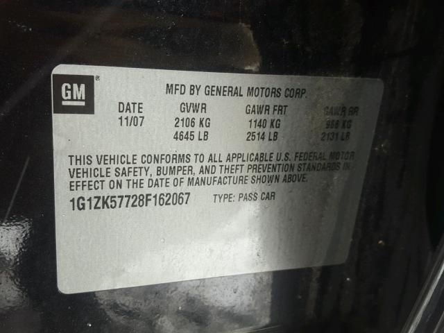 1G1ZK57728F162067 - 2008 CHEVROLET MALIBU LTZ BLACK photo 10