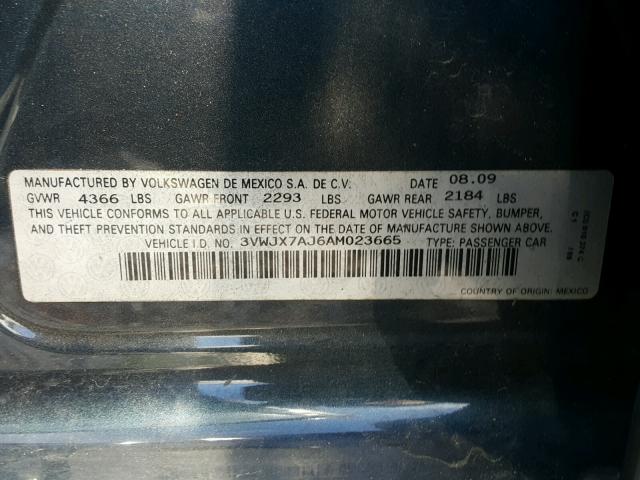 3VWJX7AJ6AM023665 - 2010 VOLKSWAGEN JETTA S 蓝色 照片 10