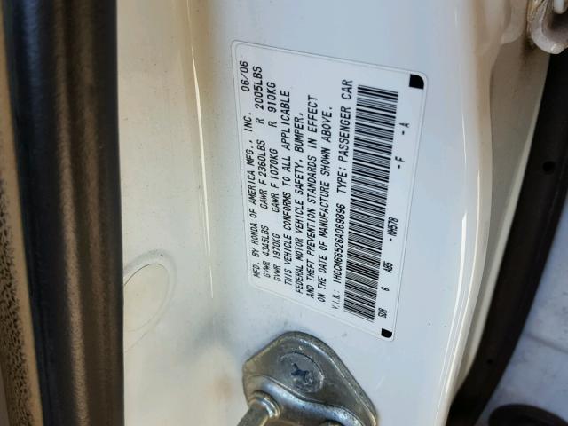 1HGCM66526A069896 - 2006 HONDA ACCORD EX WHITE photo 10