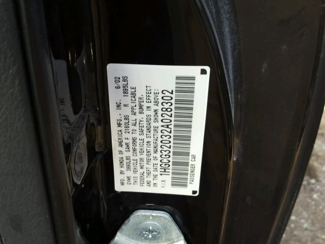 1HGCG32032A028302 - 2002 HONDA ACCORD SE BLACK photo 10