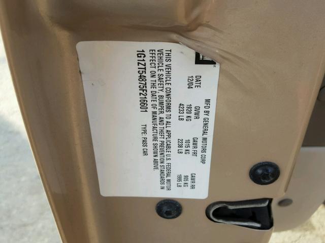 1G1ZT54875F216601 - 2005 CHEVROLET MALIBU LS GOLD photo 10