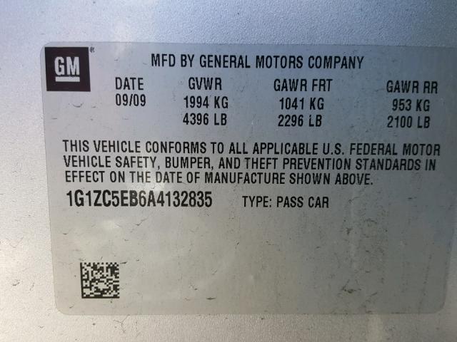 1G1ZC5EB6A4132835 - 2010 CHEVROLET MALIBU 1LT 银色 照片 10