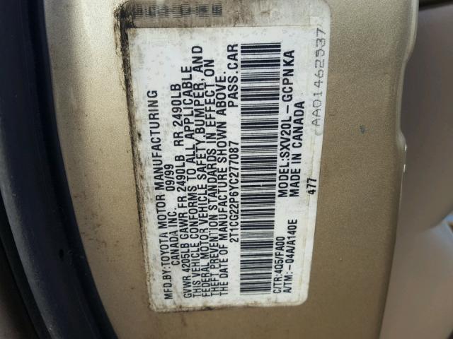 2T1CG22P6YC277087 - 2000 TOYOTA CAMRY SOLA GOLD photo 10