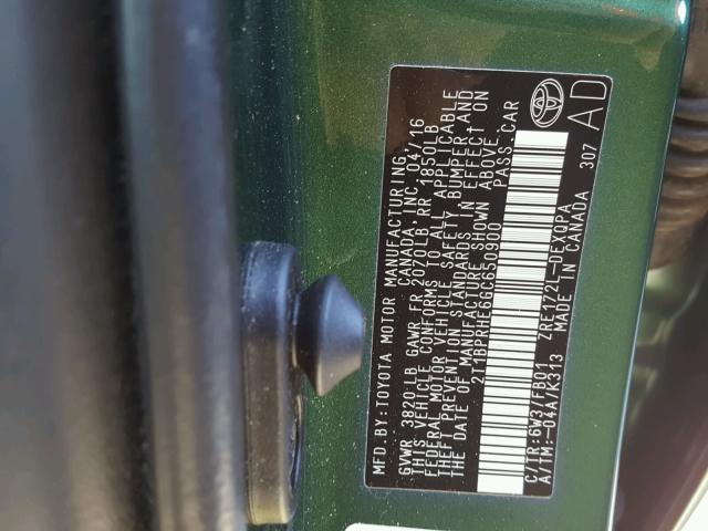 2T1BPRHE6GC650900 - 2016 TOYOTA COROLLA EC 绿色 照片 10