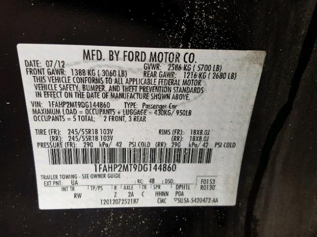 1FAHP2MT9DG144860 - 2013 FORD TAURUS POL TWO TONE photo 10