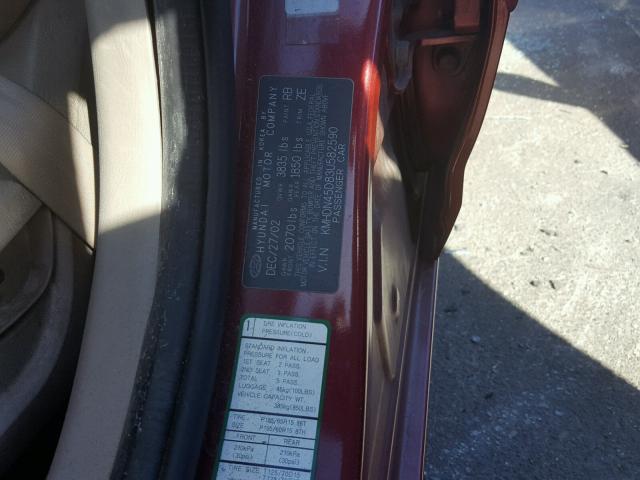 KMHDN45D83U582590 - 2003 HYUNDAI ELANTRA GL RED photo 10