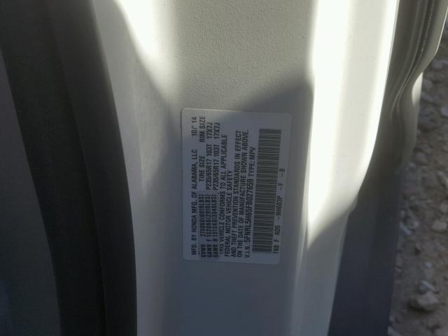 5FNRL5H65FB027659 - 2015 HONDA ODYSSEY EX WHITE photo 10