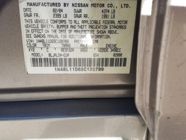 1N4BL11D65C120789 - 2005 NISSAN ALTIMA SE GRAY photo 10