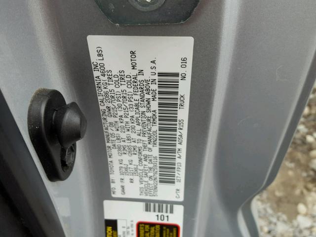 5TENX22N79Z593116 - 2009 TOYOTA TACOMA GRAY photo 10