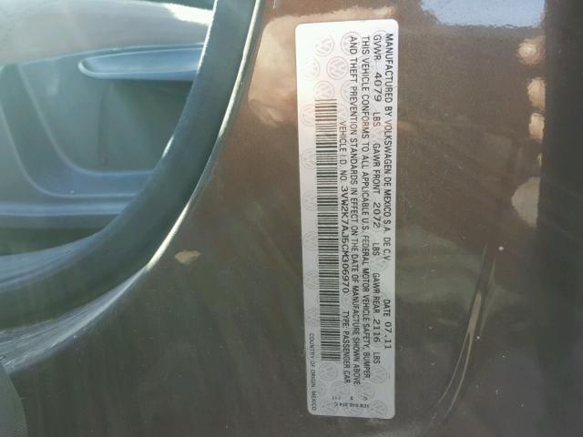 3VW2K7AJ5CM306970 - 2012 VOLKSWAGEN JETTA BASE 棕色 照片 10