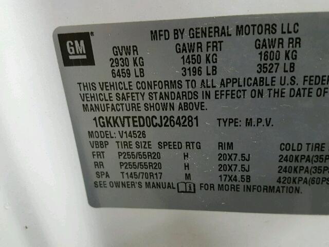 1GKKVTED0CJ264281 - 2012 GMC ACADIA DEN WHITE photo 10