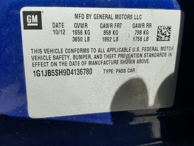 1G1JB5SH9D4136780 - 2013 CHEVROLET SONIC LS BLUE photo 10