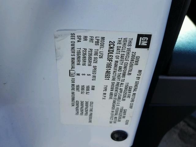 2CKDL63F166146931 - 2006 PONTIAC TORRENT WHITE photo 10