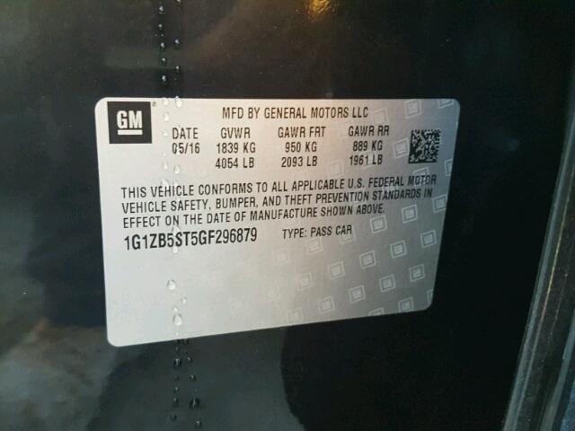 1G1ZB5ST5GF296879 - 2016 CHEVROLET MALIBU LS BLACK photo 10