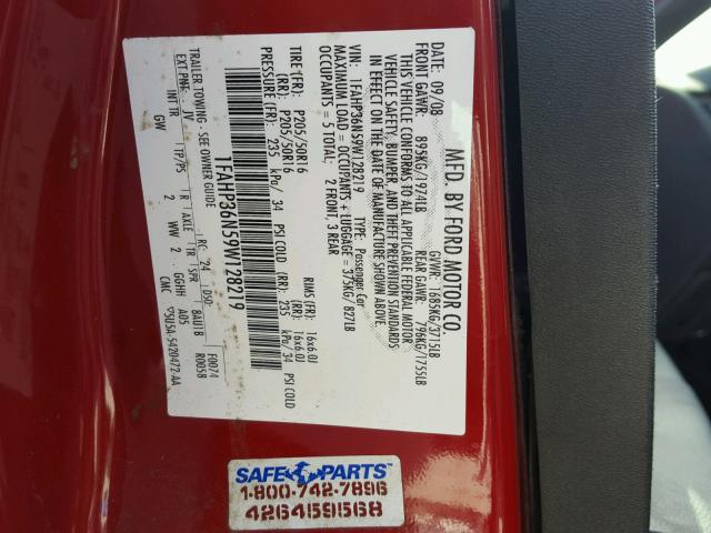 1FAHP36N59W128219 - 2009 FORD FOCUS SES RED photo 10