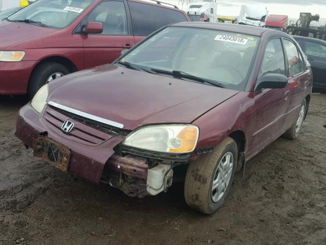 1HGES16542L073223 - 2002 HONDA CIVIC LX MAROON photo 2