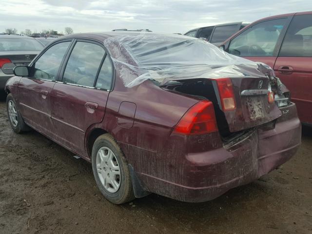 1HGES16542L073223 - 2002 HONDA CIVIC LX MAROON photo 3