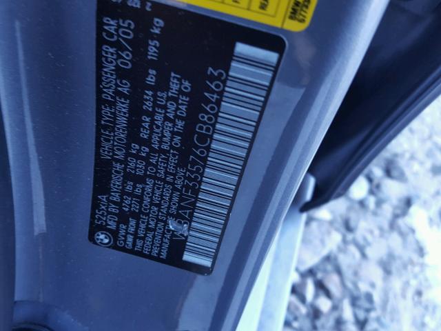 WBANF33576CB86463 - 2006 BMW 525 XI GRAY photo 10