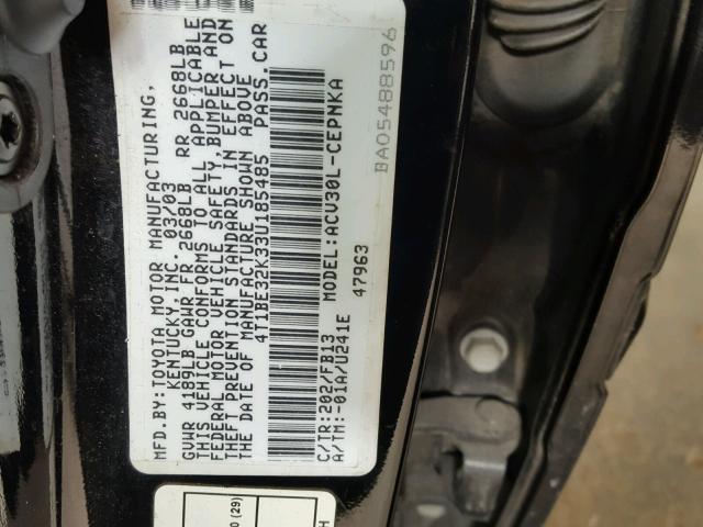 4T1BE32K33U185485 - 2003 TOYOTA CAMRY LE BLACK photo 10