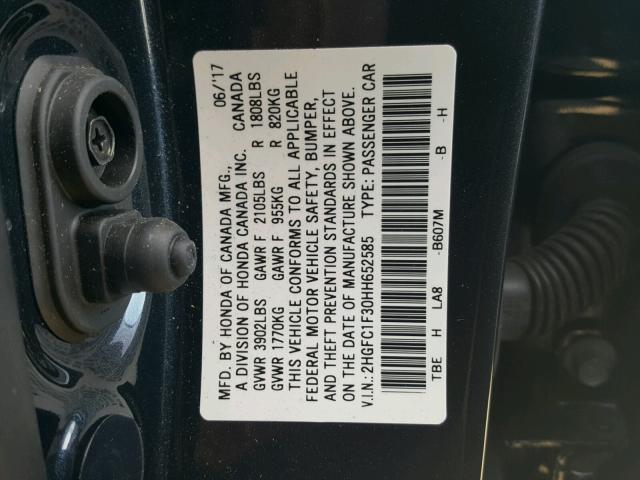 2HGFC1F30HH652585 - 2017 HONDA CIVIC EX Mavi foto 10