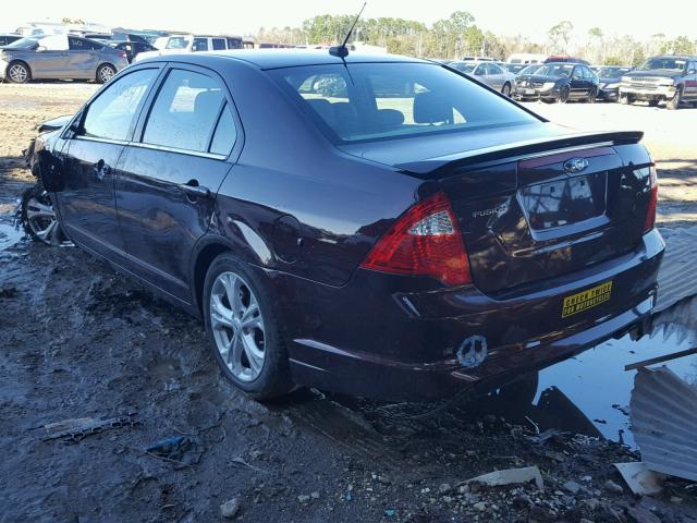 3FAHP0HA1CR389723 - 2012 FORD FUSION SE PURPLE photo 3