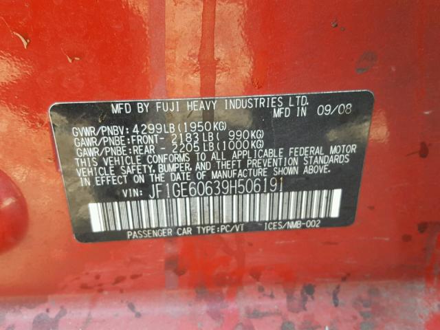 JF1GE60639H506191 - 2009 SUBARU IMPREZA 2. RED photo 10