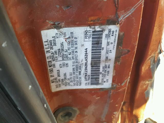 1FTEF15N2RLA52644 - 1994 FORD F150 RED photo 10