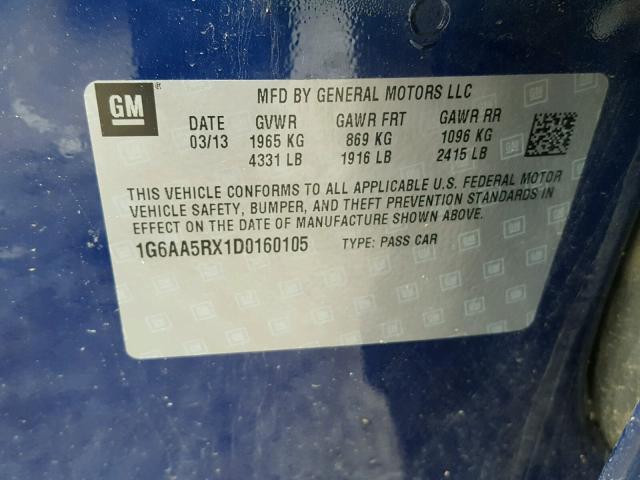 1G6AA5RX1D0160105 - 2013 CADILLAC ATS BLUE photo 10